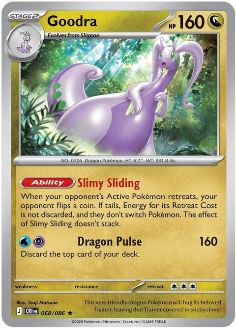 Pokémon Chaos Rising Goodra single card from the ME04 set, featuring detailed artwork of the dragon-type Pokémon.