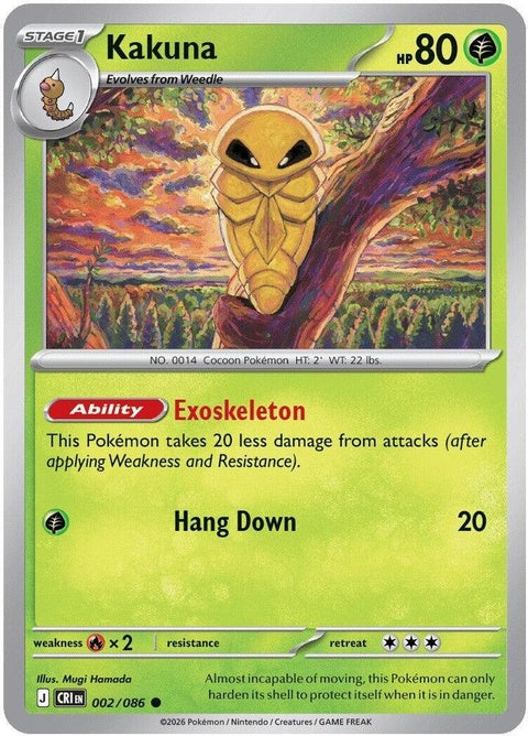 Pokémon Chaos Rising Kakuna single card from the ME04 set, featuring detailed artwork of the insect Pokémon.