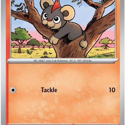 Litleo Pokémon single card from Chaos Rising set, featuring artwork and details of the Fire and Normal type Pokémon.