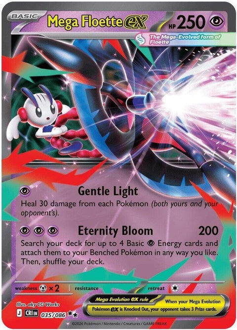 Pokémon Mega Floette EX card from Chaos Rising set, single card with vibrant artwork and detailed design.