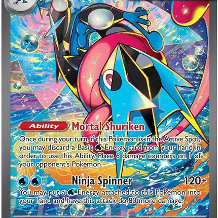 Mega Greninja EX card from Pokémon Chaos Rising set, featuring detailed artwork of the powerful water/dark type Pokémon.
