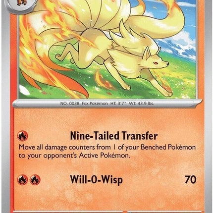 Pokémon Chaos Rising Ninetales single card from the ME04 set, featuring a detailed illustration of the Fire-type Pokémon.