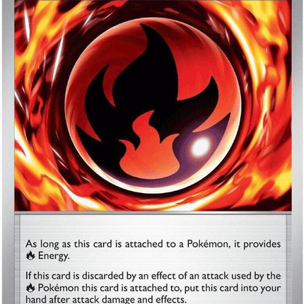 Pokémon Chaos Rising Nitro Fire Energy single card from the ME04 set, featuring fiery artwork and energy symbol.
