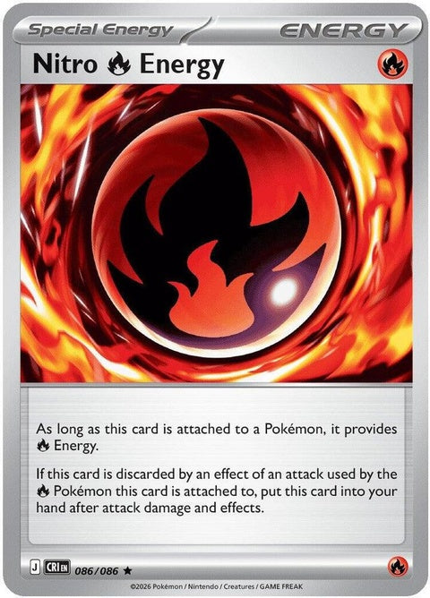 Pokémon Chaos Rising Nitro R Energy single card, featuring artwork and details, from the Pokémon trading card game.
