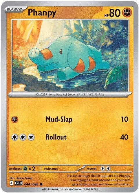 Pokémon Chaos Rising Phanpy 44 card from the singles collection, featuring a detailed illustration of the elephant-like Pokémon.