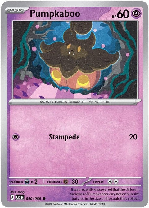 Pokémon Chaos Rising Pumpkaboo 40-card from the Singles series, featuring vibrant artwork of the Ghost and Grass-type Pokémon.
