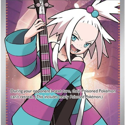 Pokémon Chaos Rising Roxie's Performance single card, vibrant illustration featuring Roxie from the Pokémon Trading Card Game.