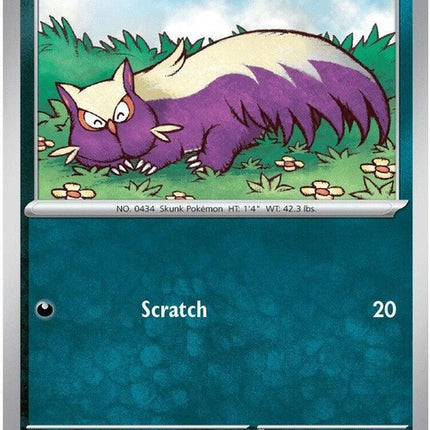 Pokémon Chaos Rising Stunky single card from the ME04 set, featuring detailed artwork of the dark and poison-type Pokémon.