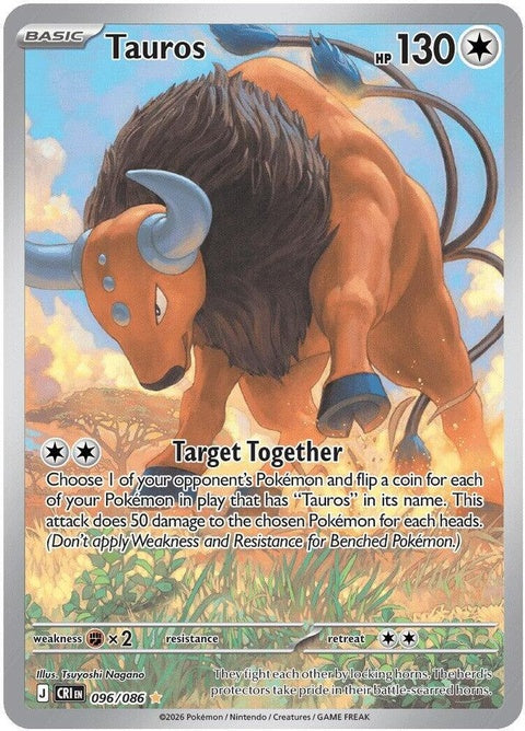 Pokémon Chaos Rising Tauros single card from ME04 set, featuring detailed artwork of the Pokémon Tauros.