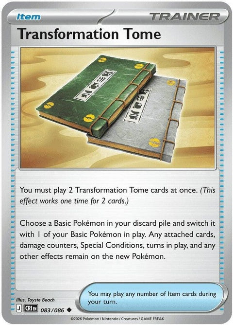Pokémon Chaos Rising Transformation Tome single card, ME04, featuring vibrant artwork and detailed design on front.