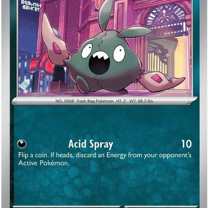 Pokémon Chaos Rising Trubbish single card from the ME04 set, featuring colorful artwork and detailed illustration.