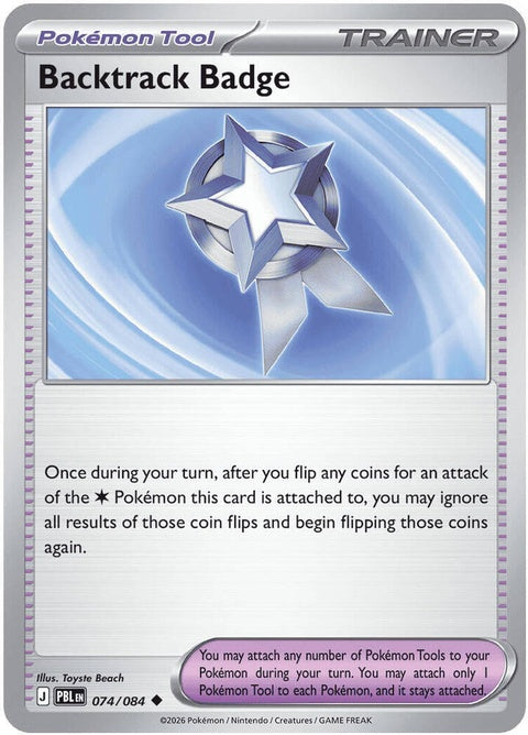 Pokémon Backtrack Badge in Pitch Black color, style ME05, single collectible badge with Pokémon branding and design.