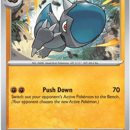 Pokémon Cranidos from the Pitch Black series, singles card number 44, featuring a detailed illustration of the fossil Pokémon.