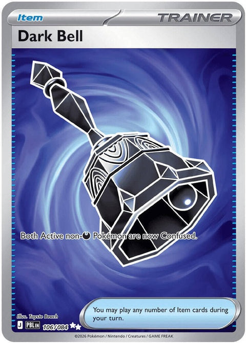 Pokémon ME05 Pitch Black Dark Bell single figure, dark-colored bell design, detailed Pokémon character illustration.