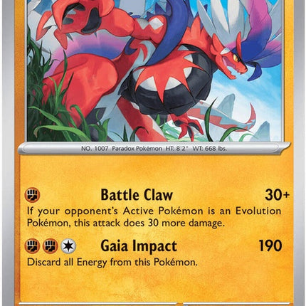 Pokémon Koraidon in pitch black coloration, single card from the ME05 series, featuring detailed artwork and branding.