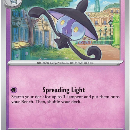 Pokémon ME05 Pitch Black Lampent single card featuring Lampent in a dark-themed design, front view showing detailed artwork.