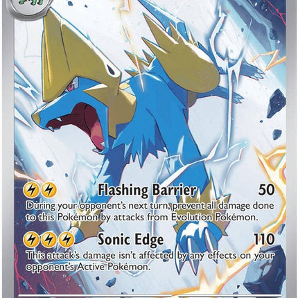 Pokémon ME05 Pitch Black Manectric single card featuring Manectric in a dynamic pose on a black background.
