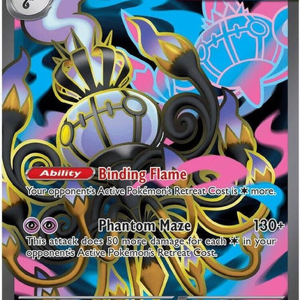 Pokémon Mega Chandelure EX card in Pitch Black design, featuring vibrant artwork and detailed card graphics.