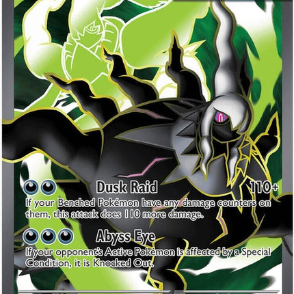 Pokemon Mega Darkrai EX card from Pitch Black set, featuring Darkrai in a dynamic pose with dark energy effects.