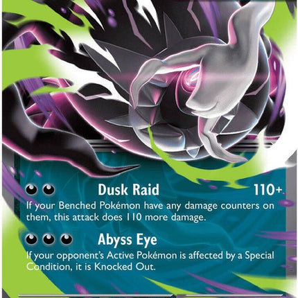 Pokémon Mega Darkrai EX card from the Pitch Black set, showcasing dark-themed artwork and card details.