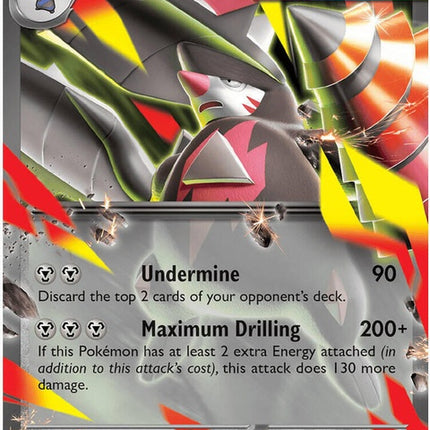 Pokémon Mega Excadrill EX card, Pitch Black ME05, featuring detailed artwork of the dark-colored Excadrill with metallic armor.