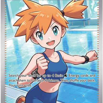 Pokémon ME05 Pitch Black Misty's Vitality singles card featuring Misty in a dynamic pose with vibrant artwork.