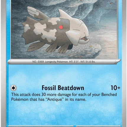 Pokémon ME05 Pitch Black Relicanth single card featuring a detailed illustration of the Pokémon in a dynamic pose.