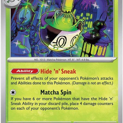 Pokémon ME05 Pitch Black Sinistcha Singles box with six Pokémon cards featuring dark-themed characters and artwork.