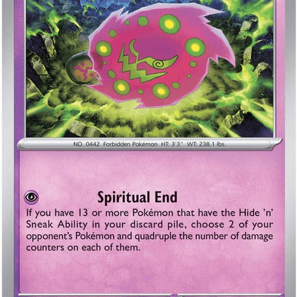 Pokémon Spiritomb card from the ME05 Pitch Black set, featuring intricate artwork and card details.
