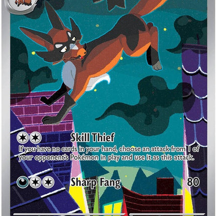 Pokémon Thievul Pokémon card from the ME05 Pitch Black series, featuring Thievul in a dynamic pose with vibrant artwork.