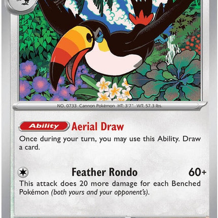 Pitch Black Toucannon Pokémon singles card from the ME05 set, featuring detailed artwork and branding on the card.
