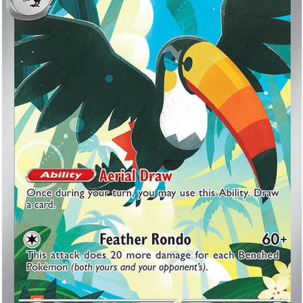 Pokémon Toucannon single card in Pitch Black design, featuring detailed artwork of the bird Pokémon with vibrant colors.
