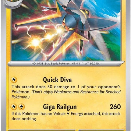 Vikavolt Pokémon card from the ME05 Pitch Black set, featuring black artwork and detailed illustration.