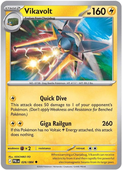 Vikavolt Pokémon card from the ME05 Pitch Black set, featuring black artwork and detailed illustration.