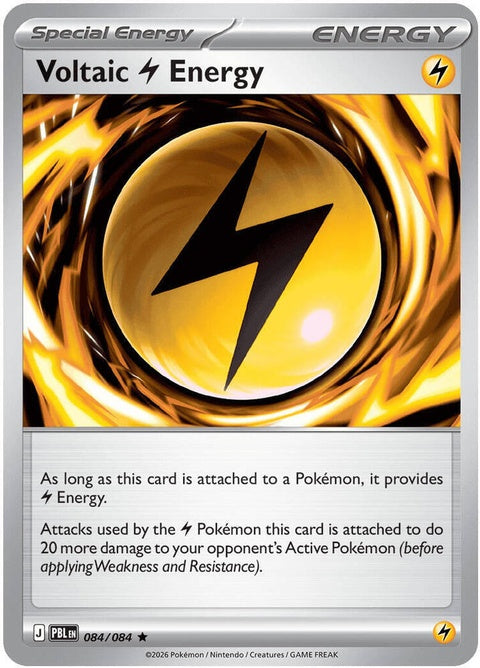 Pokémon Pitch Black Voltaic Lightning Energy card from the ME05 Singles series, featuring black and yellow lightning design.