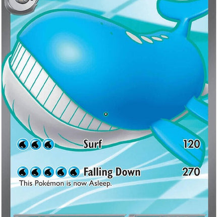 Pitch Black Wailord EX Pokémon card from the ME05 singles set, featuring a large Wailord illustration on a dark background.