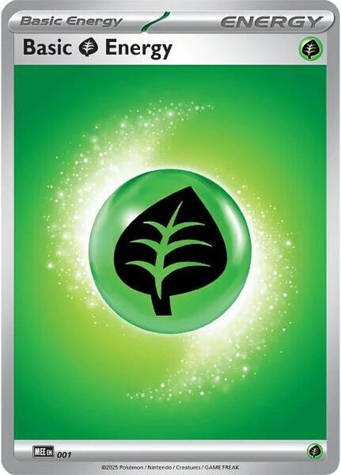 Pokémon Mega Evolution Energies Basic Grass Energy card from Pokémon singles collection, featuring green energy design.