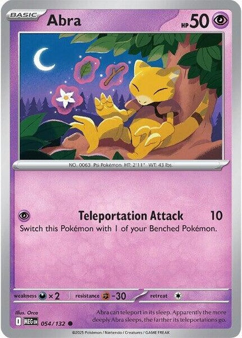 Mega Evolution Abra Pokémon card, showcasing its transformed appearance with vibrant colors and detailed artwork.