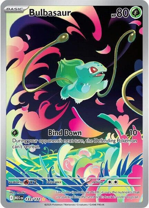 Mega Evolution Bulbasaur Pokémon figure, featuring detailed design and vibrant colors, from the Mega Evolution series.