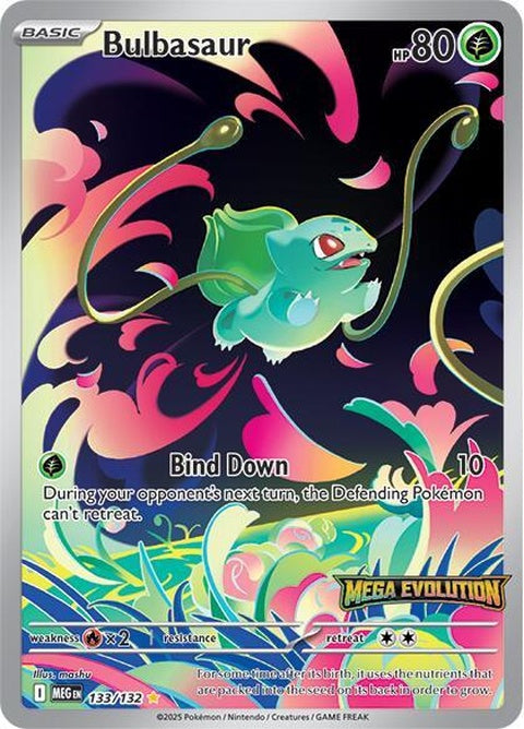 Mega Evolution Bulbasaur Pokémon figure, featuring the iconic green creature with a large plant bulb on its back.