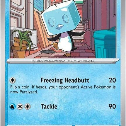 Pokémon Mega Evolution Eiscue card from the Singles series, featuring detailed artwork of the Ice-type Pokémon.