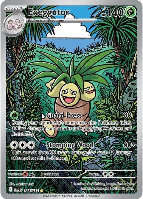 Mega Evolution Exeggutor Pokémon card showing its powerful Mega form with vibrant artwork and detailed design.