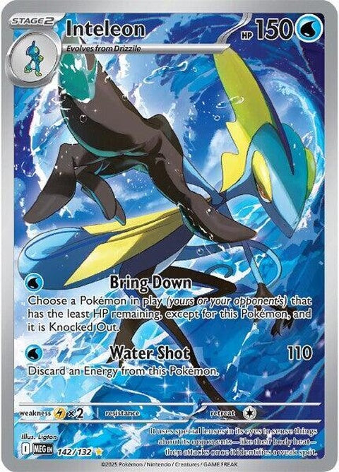 Mega Evolution Inteleon Pokémon card from the Singles series, featuring detailed artwork and vibrant colors.