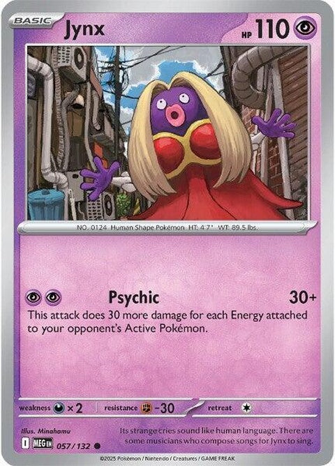 Mega Evolution Jynx Pokémon card, featuring the Psychic and Ice-type Pokémon in dynamic artwork, from the Pokémon trading card game.