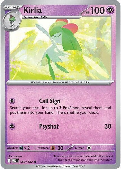 Mega Evolution Kirlia Pokémon card showing Kirlia in its Mega Evolution form with vibrant artwork and detailed design.