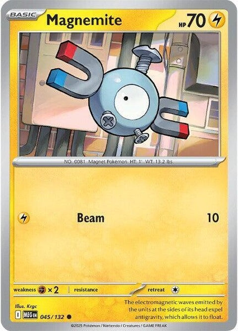 Mega Evolution Magnemite Pokémon card, showcasing its powerful design and holographic details from the Mega Evolution series.
