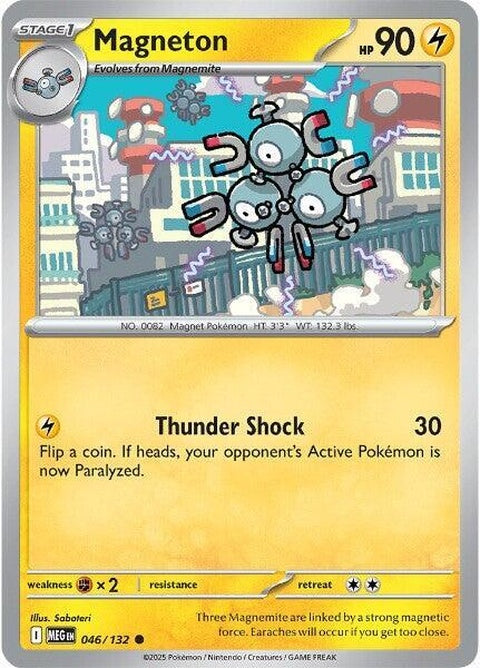 Mega Evolution Magneton Pokémon card, featuring a shiny metallic design and vibrant Pokémon artwork.