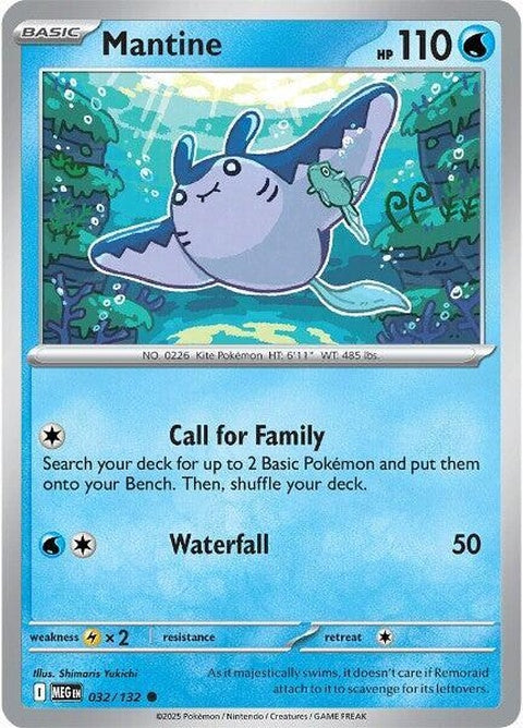 Mega Evolution Mantine Pokémon card, showcasing the aquatic Pokémon in its evolved form with vibrant artwork.