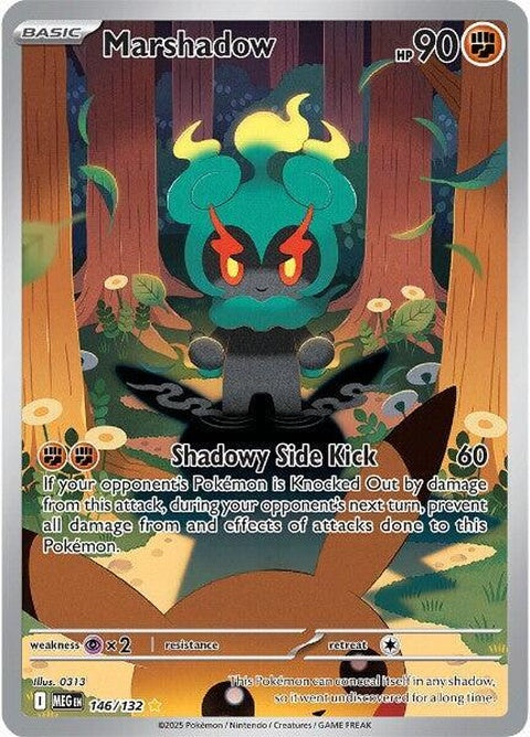 Pokémon Mega Evolution Marshadow single card featuring vibrant artwork from the Pokémon brand.