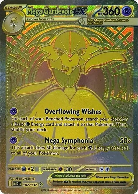 Mega Gardevoir EX Pokémon card featuring Mega Evolution, with vibrant artwork and detailed Pokémon design.